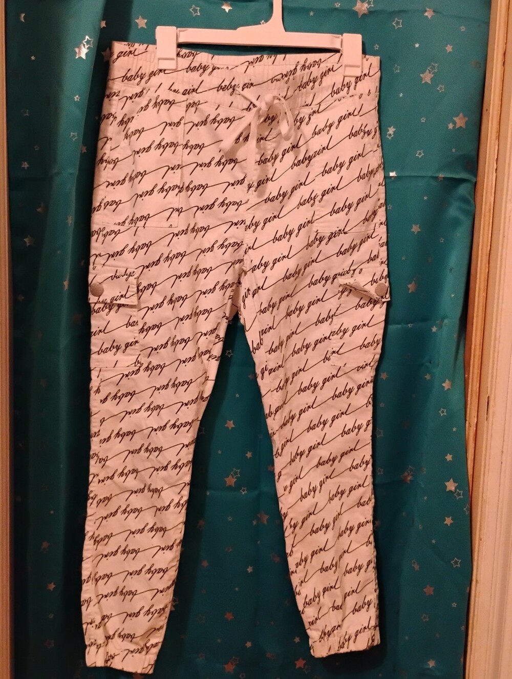 VIP White Ankle Jeans with Black Script Print